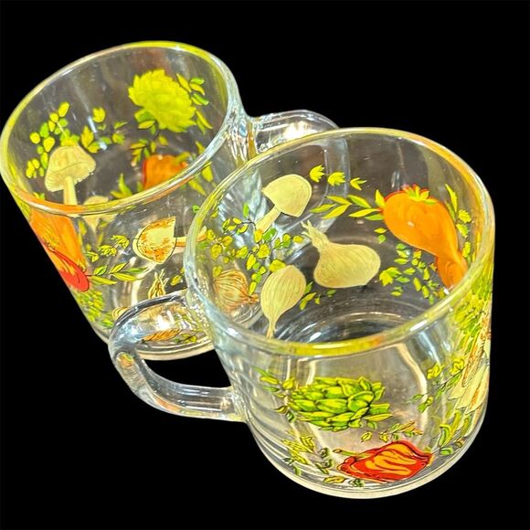 Vintage Arcoroc Spice of Life Glass Mugs, Set of 2, Mushrooms Retro Kitchen - Picture 6 of 12